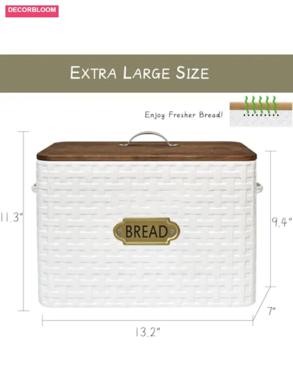 Extra Large Vertical Farmhouse Bread Box with Bamboo Wood Lid Carbon Steel